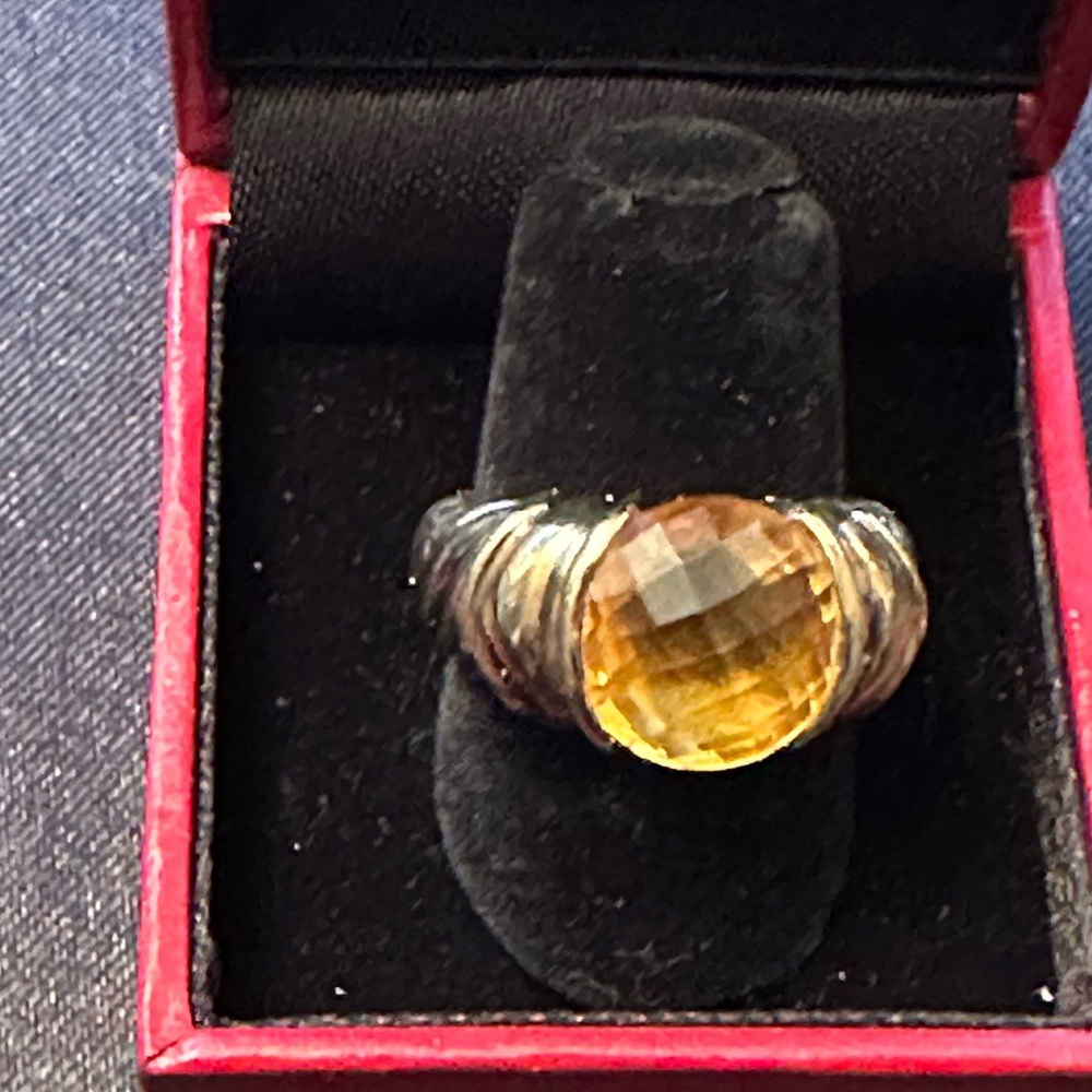 David Yurman Silver Ring with Yellow Gemstone